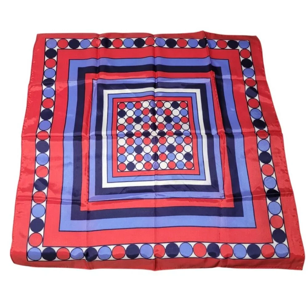 Square Scarf Blue Red Japan Acetate‎ Womens Soft Vintage Geometric USA 24 Inch